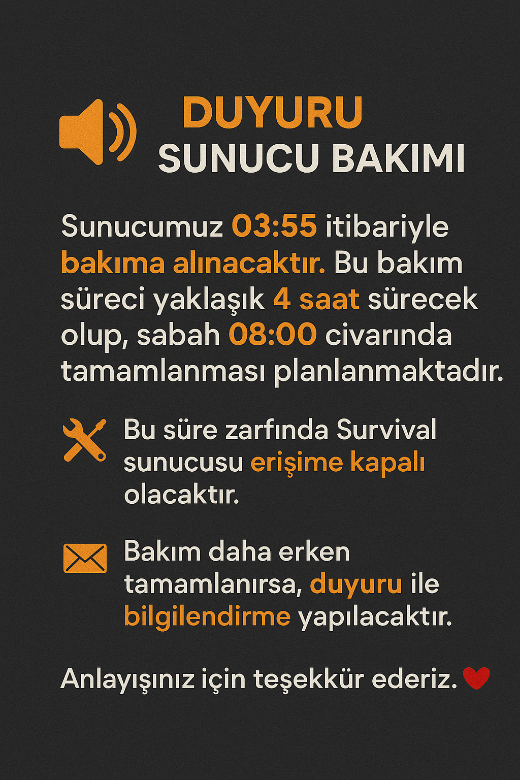 Planlı Survival Bakım Çalışması